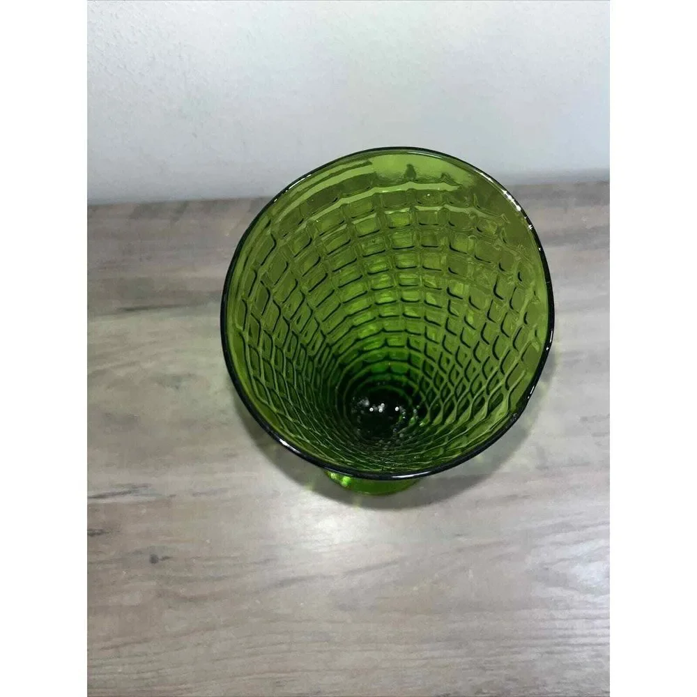 Ice Cream Dessert Dish‎ Vintage Waffle Cone Pattern Green Glass 6.5 Inch